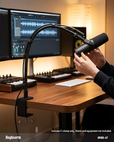 KBG-47 Metal Mic Desk Clamp, 12mm Socket, 5/8-27 and 3/8-16 Threads | Microphone Table Clamp, 12mm Mounting Socket, Dual Thread Connector, Gooseneck and Scissor Arm Desk Base - size: KBG-47 Desk Clamp