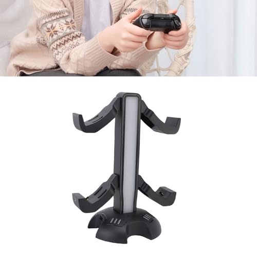 Gaming Headphone Stand with Controller Charger Holder, 2 Charging Docks RGB Light Modes, Earphone Hanger Accessories for Desktop, Headset Stand with USB Ports Fast Charging