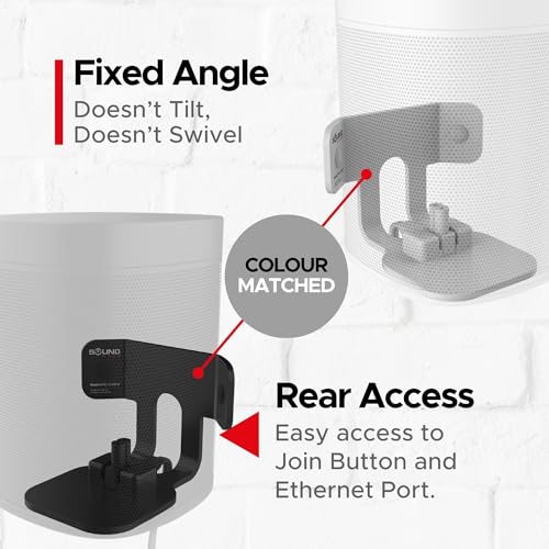 Sound Bass ONE Corner Wall Mount Bracket - Low Profile, Black, Single (1pc) | Compatible with Sonos ONE, ONE Gen 2, ONE SL & PLAY1 Speaker, Fixed Position, Single (1pc), Designed In The UK - color: Black
