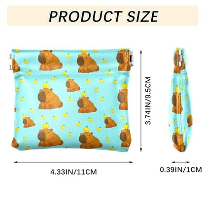 Leather Waterproof Portable No Zipper Purse, Coin Pocket Pouch Change Holder, Small Storage Bag for Men Women Headset Credit Card ID Key Lipstick, (Cute Capybaras)