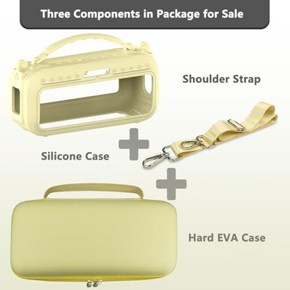 JCHPINE Silicone Cover and Carrying Case for Bose SoundLink Plus Speaker | Protective Cases with Handle and Shoulder Strap, Soft Silicone Cover and Hard Travel Case (Yellow) - color: Yellow Case