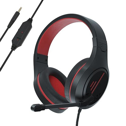 Anivia MH601 Headphones with Microphone Wired Headset with Active Noise Canceling Microphone, 3.5mm Audio Jack Stereo Headphone - Red (Game/Work/School) - color: Red