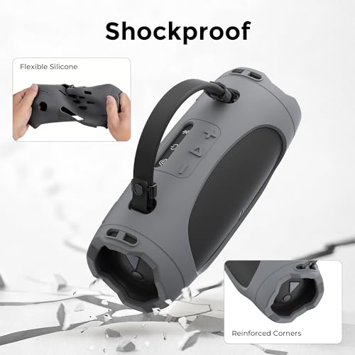 SIKAI CASE Portable Speaker Mount Compatible with JBL Charge 6, Silicone Case with Adjustable Strap&Detachable Shoulder Strap Travel Case for Bike/ATV/Golf Cart/Boat Railing, Case Only (Gray) - color: Gray