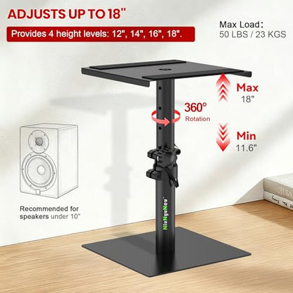 Studio Monitor Stands Monitor Speaker Stands 11.6"-18" Flat Base | Set of 2, Desktop Speaker Stands, Height Adjustable, Stable Base