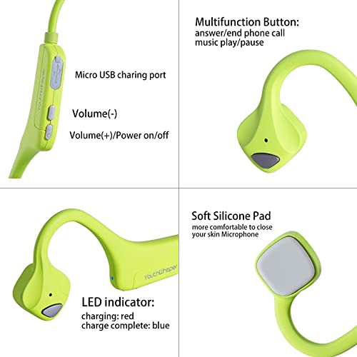Bone Conduction Headphones Bluetooth, Open Ear Wireless Headset with Mic, Sweat Resistant Earbuds for Runnig Workout Hiking Running Fitness Walking (Green) - color: Green