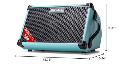 Coolmusic BP40D Powered Acoustic Guitar Amplifier- Portable Bluetooth Speaker 80W W/Battery with Reverb Chorus Delay Effect, 6 Inputs,3 Band EQ, Blue - color: Blue