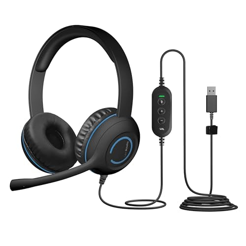 Cyber Acoustics AC-5008 USB-A Headset with in-Line Volume Control, 5 Pack | Wired USB Headphones with Mic, In-Line Volume and Mute Controls, Classroom or Home, Made with 60% Recycled Plastic - size: 5 Pack