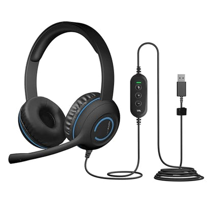 Cyber Acoustics AC-5008 USB-A Headset with in-Line Volume Control, 5 Pack | Wired USB Headphones with Mic, In-Line Volume and Mute Controls, Classroom or Home, Made with 60% Recycled Plastic - size: 5 Pack