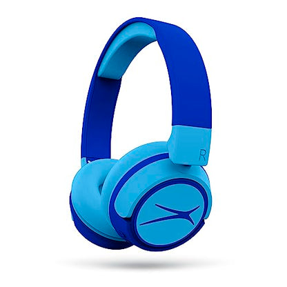 Altec Lansing Kid Safe 2-in-1 Wireless Bluetooth Headphones - Crystal Clear Sound, Safe Volume Limiting, Foldable Design - Enjoy Audio and Protect Your Child's Hearing (Hero Blue) - color: Hero Blue
