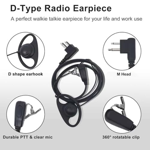 Walkie Talkie Earpiece with Mic, 2-Pin D-Shape Radios Headset, 2 Pack