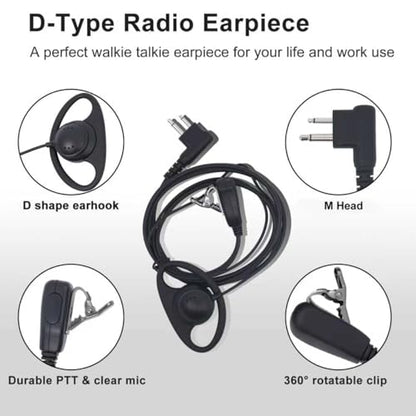 Walkie Talkie Earpiece with Mic, 2-Pin D-Shape Radios Headset, 2 Pack