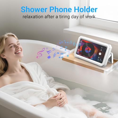 Coolpow Shower Phone Holder Waterproof【480°Rotatable】 Retractable Adjustable Shower Phone Case Shower Bathroom Wall Phone Mount Stand Water Proof Anti Fog Case for 4-7" Cellphones Shower Accessories - color: White