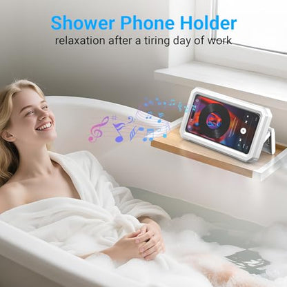 Coolpow Shower Phone Holder Waterproof【480°Rotatable】 Retractable Adjustable Shower Phone Case Shower Bathroom Wall Phone Mount Stand Water Proof Anti Fog Case for 4-7" Cellphones Shower Accessories - color: White