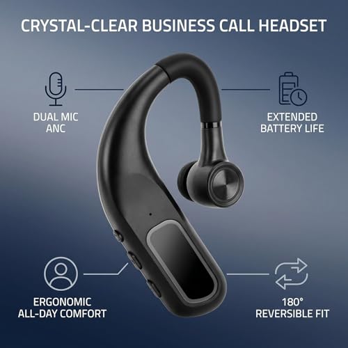 Zopsc Bluetooth Headset Single Ear, Wireless Business Headset with Noise Cancelling Mic, Lightweight Hands Free Earphone for Office Home Driving Call, 180mAh.