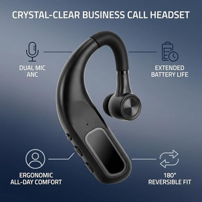 Zopsc Bluetooth Headset Single Ear, Wireless Business Headset with Noise Cancelling Mic, Lightweight Hands Free Earphone for Office Home Driving Call, 180mAh.