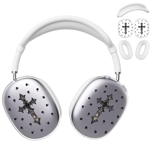 for AirPods Max Headphones Cross Rose Ear Covers for AirPods Max 2 | Cool Clear Ear Cups Cover | White Silicone Ear Pad Case Headband Cover for Apple AirPods Max 2/1 (2026/2024/2020) - color: Cross C/White