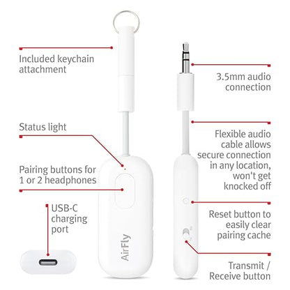 Twelve South AirFly Pro Bluetooth Wireless Audio Transmitter Receiver & Twelve South Butterfly 2-in-1 USB-C MagSafe Charger - style: Bundle AirFly Pro + ButterFly