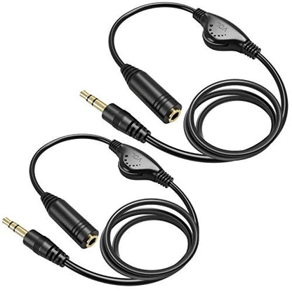 PChero 2 Packs 3.5mm Headphone Extension Cable with Volume Control, 3.3FT | Male to Female, Stereo Audio Jack Extender Aux Extension Adapter Cord, for Headset Earphones Smartphones Tablets MP3 Players - size: 3.3 ft, 2 Packs