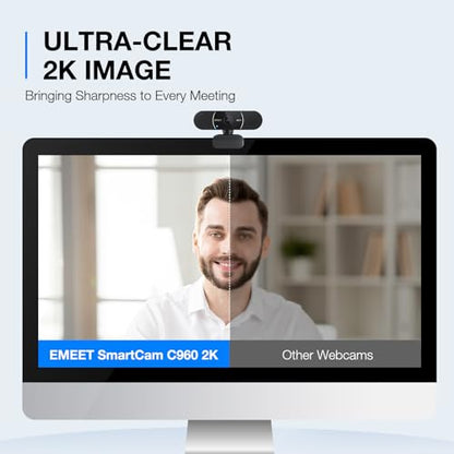 EMEET C960 2K Webcam with Microphone, PDAF, 2 Omnidirectional Mics | Streaming Camera with Privacy Cover, Plug&Play USB Webcam for Calls/Conference, Zoom/Skype/YouTube, Laptop/Desktop - style: 2K
