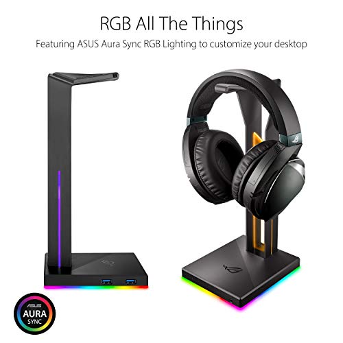 ASUS ROG Throne Qi Gaming Headset Stand - Wireless Charging | 2 USB Ports & Aux Input | Arc Design for Stable & Secure Storage | Built-in DAC & Amplifier for Immersive Audio | Aura Sync RGB Lighting