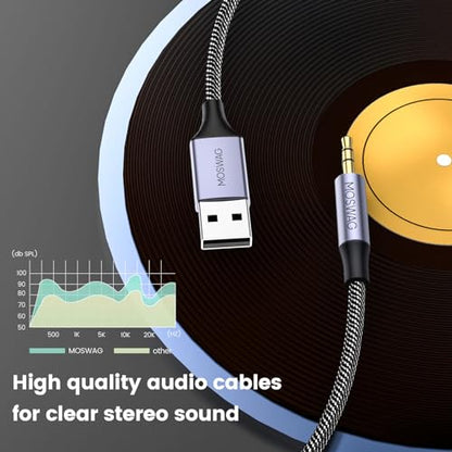 MOSWAG USB to 2.5mm TRS Audio Adapter, Nylon Braided Headphone Extension Cords for Windows, Linux, Android, PC, Laptop, Headphones - size: 10FT/3Meter