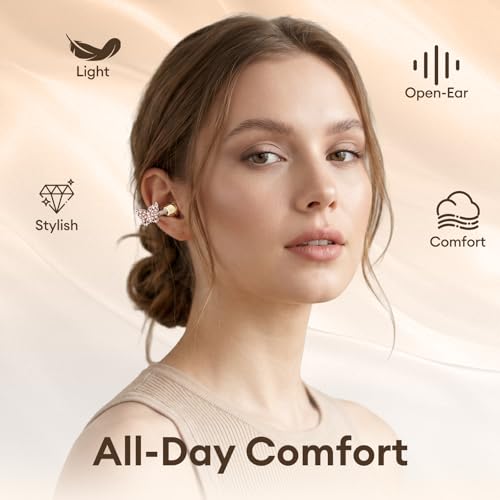 Clip On Earbuds with Detachable Gold Butterfly Earrings, Bluetooth 6.0 Open Ear Earbuds for Women, Led Display Leather Texture Charging, Comfortable Fit, Sports, Daily Wearers&Gifts, X22 Beige - color: Beige-Gold Butterfly Diamond Earrings