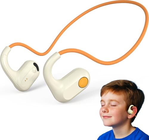 ANCwear Kids Open Ear Headphones, 85dB Volume Limit, Ages 5+ | 17g air conduction design with IPX6 water resistance, mic, magnetic charging and 10H battery for school, sports and travel - color: Orange