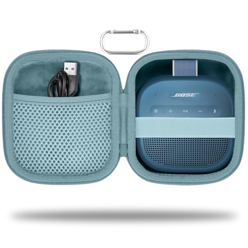 for Bose New SoundLink Micro 2nd Gen Speaker Protective Case, Blue | EVA Hard Shell, Soft Velvet Lining, Durable Wrist Strap, Portable Travel Bag with Carabiner, Mesh Accessory Pocket - color: Blue Case