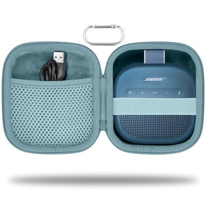 for Bose New SoundLink Micro 2nd Gen Speaker Protective Case, Blue | EVA Hard Shell, Soft Velvet Lining, Durable Wrist Strap, Portable Travel Bag with Carabiner, Mesh Accessory Pocket - color: Blue Case