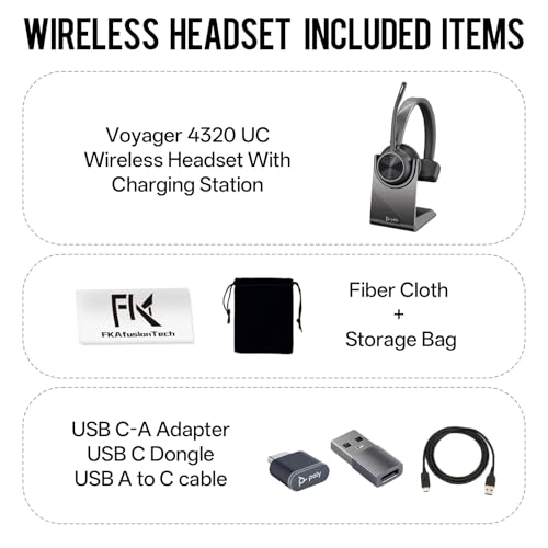 Poly Voyager 4310 UC Wireless Headset & Charge Stand - Single-Ear Headset, Connects PC/Mac/Mobile Phone via Bluetooth with USB-C to A Adapter & USB C Dongle & USB A-C Cable & Storage Bag