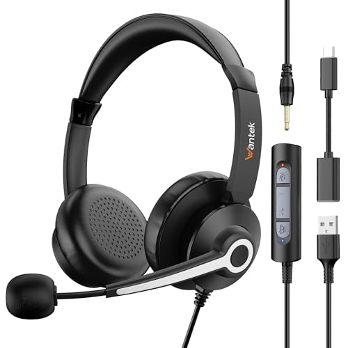 USB Headset with Microphone for PC, Computer Headset with Noise Cancelling Microphone for Laptop,3.5MM Jack USB Wired Headset with Mute in-line Control for Office Online Class Skype Zoom Meetings - color: USB C & 3.5mm -786