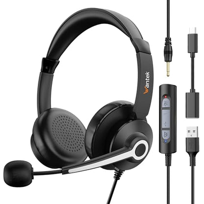 USB Headset with Microphone for PC, Computer Headset with Noise Cancelling Microphone for Laptop,3.5MM Jack USB Wired Headset with Mute in-line Control for Office Online Class Skype Zoom Meetings - color: USB C & 3.5mm -786