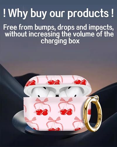 Cute Hard Case Compatible with AirPods Pro 2nd/1st Generation, Protective Cover with Golden Keychain, Fits 2023/2022/2019 Models, for Women, Girls, and Men(Cute Cherry Bow Tie Ribbon - color: Cute Cherry Bow Tie Ribbon