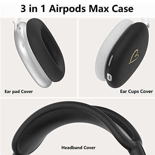 Case Cover for AirPods Max, Anti-Scratch Soft Silicone with Gold Heart Pattern Ear Cups Case Cover/Ear Pad Cover/Headband Cover for Apple AirPods Max Headphones (Black) - color: Black