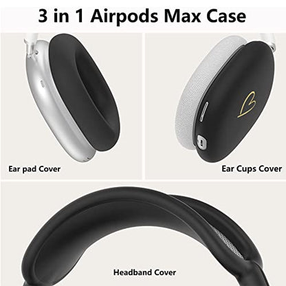 Case Cover for AirPods Max, Anti-Scratch Soft Silicone with Gold Heart Pattern Ear Cups Case Cover/Ear Pad Cover/Headband Cover for Apple AirPods Max Headphones (Black) - color: Black