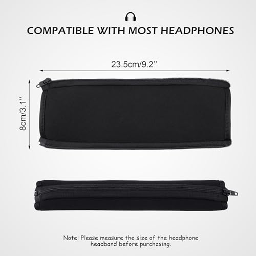 BlingKingdom Headphone Headband Cover, Black Band Cover, 9.2 x 3.1 in | Headphones Band Headband Protector with Zipper, Feels Comfortable, Detachable, Easy Cleaning