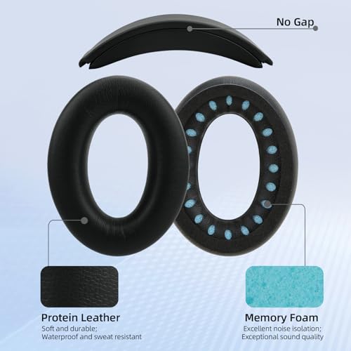 Replacement Headband Cushion and Earpads for Bose QC35 QC45 Headphones with Noise Isolation Memory Foam (Black) - color: Black