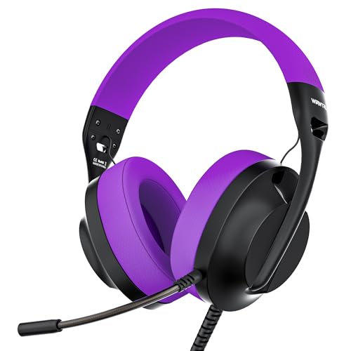 WIRWTRU Wired Gaming Headset for PS5, Xbox, Xbox Series X|S, PC, PS4 | 198g Lightweight Design, Noise Cancelling Microphone, Soft Earmuffs, 3.5mm Jack for Gaming & Work - color: Black&Purple