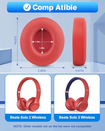 Link Dream Earpads for Beats Solo 3 & Solo 2 On-Ear Headphones - Red - color: Red
