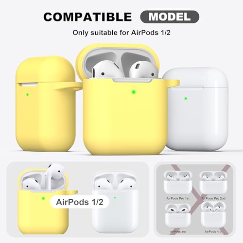 for AirPods 2nd/1st Case Silicone Cover, Yellow | Compatible with Apple AirPods 2nd/1st (2019/2016) Generation with Keychain & Cleaner Kit, Wireless Charging Compatible - color: Yellow