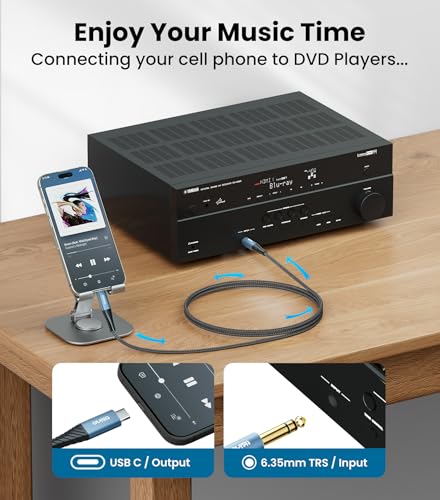 Tisino USB C to 1/4 Inch Audio Cable, USB C to Aux, 32bit/384KHz, 3.3FT | Aux Cable to USB C Audio Cord for Phone Laptop to Amplifier Speaker Mixer Headphone, HiFi DAC - size: 3.3 ft