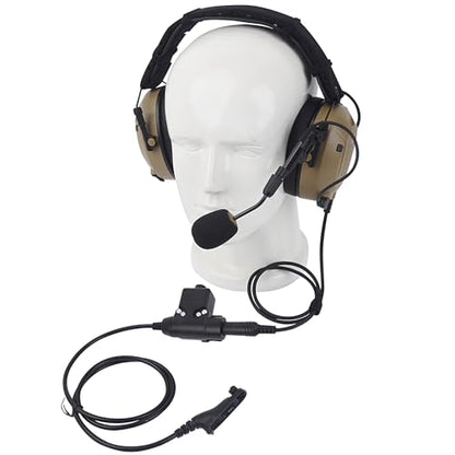 Noise Cancelling Sound Pick Up Over The Ear Boom Mic U94 Tactical Ptt Headphone for Motorola APX 6000 8000 XPR 6550 7550 7550e(Desert Tanm,NATO US Military Wired)