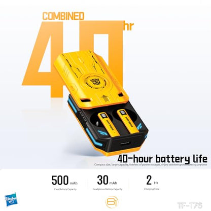 Transformers Earbuds T76, Bluetooth 6.0 Wireless Gaming Earbuds with Mic, Low Latency in Ear Earbuds, 13mm Drivers, HD Calling, 40H Playtime, Zinc Alloy Case (Bumblebee Yellow) - color: Bumblebee Yellow