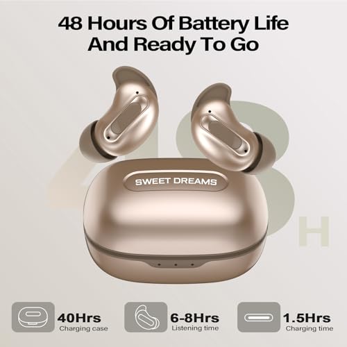 Sleep Earbuds, Mini ANC Wireless Earbuds Bluetooth 5.4 Headphones Deep Bass Stereo, 48H Playtime Ear Buds, 4 ENC Noise Cancelling Mic, IP7 In Ear Earphones for Side Sleepers,Touch Control, Velvet Gold