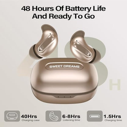Sleep Earbuds, Mini ANC Wireless Earbuds Bluetooth 5.4 Headphones Deep Bass Stereo, 48H Playtime Ear Buds, 4 ENC Noise Cancelling Mic, IP7 In Ear Earphones for Side Sleepers,Touch Control, Velvet Gold