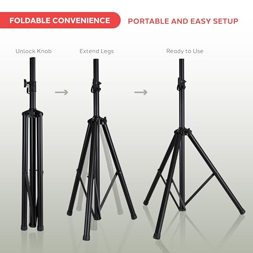 Pyle Universal Speaker Stand 2-Pack – Heavy Duty Tripod Mount Holder Set, Height Adjustable from 40” to 71”, 35mm Insert Compatibility, Safety Pin and Knob Locking for PA, DJ & Studio Use - size: 2-Pack
