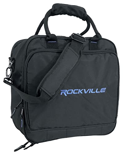 Rockville MB1313 DJ Gear Mixer Gig Bag Case, 13" x 13" x 6" | Dual Layer Foam Padding, YKK Zippers, Rugged Nylon, Rainproof, Shoulder Strap, Rubber Feet, Front Laptop Pocket, Lockable