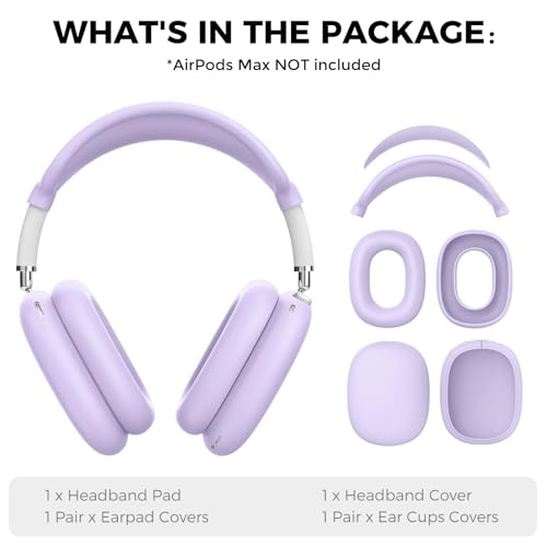 AHASTYLE Silicone Case Cover for AirPods Max 2/1 Headphones (USB-C/Lightning)(2026/2024/2020) [4 in 1] Anti-Scratch Ear Pad Cover/Ear Cups Cover/Headband Pad/Headband Cover AirPods Max Accessories - color: Purple