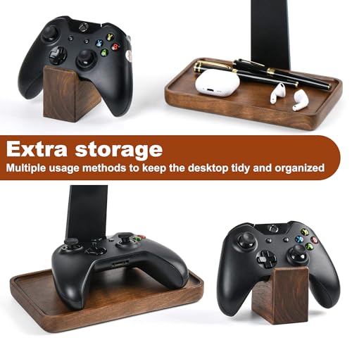 Damuzhi Walnut Wood Headphone Stand with Gaming Controller Holder | Headphone Stand with gifts for gamers, Gaming Accessories for Desk Compatible As Well As Xbox, Ps5, Ps4 And Nintendo Switch