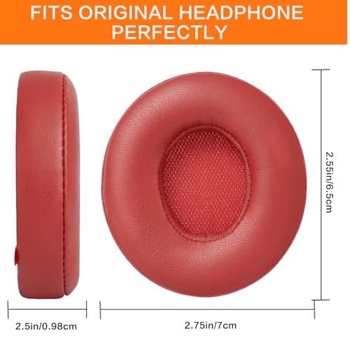 Solo3 Ear Pads Replacement, GVOEARS Earpad Cushion for Beats Solo 2/3 (Red) | Protein Leather Ear Muffs with Strong Tape High Dense Memory Foam - color: Red